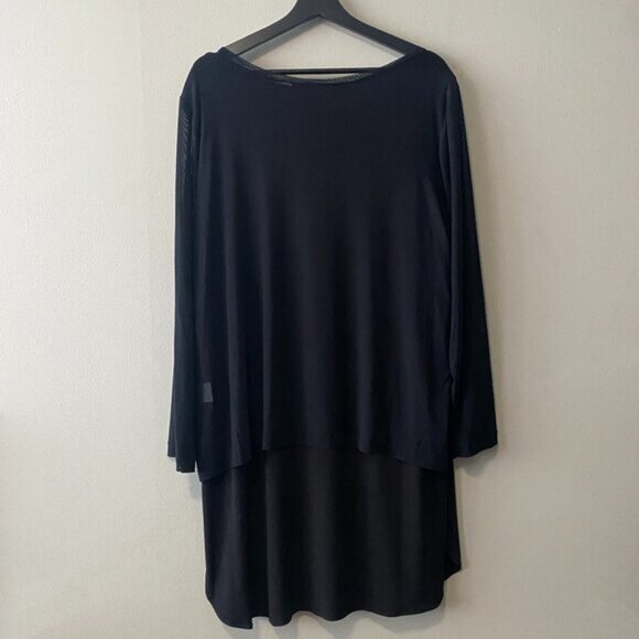 Brian Bailey Black Two Piece Sleeveless V-Neck Top With Mesh Long Sleeve Overlay - Picture 2 of 10